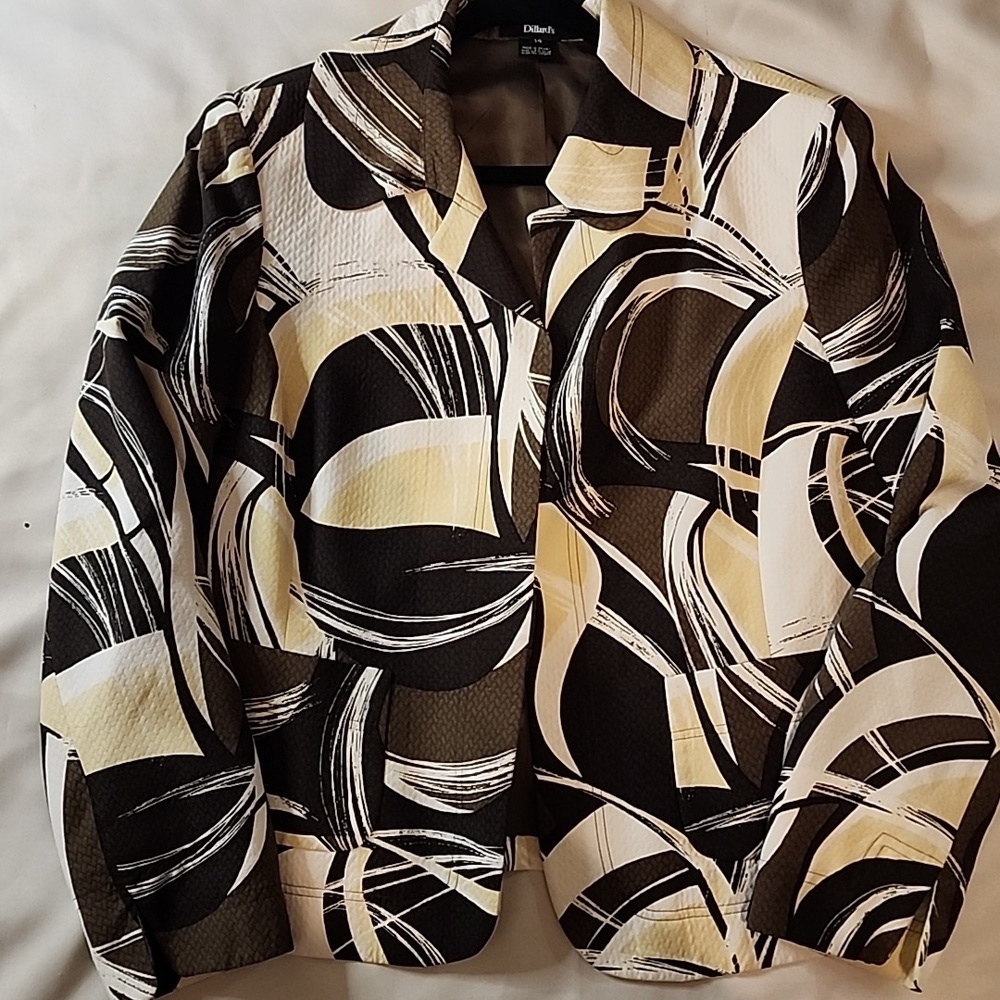 Ellen Tracy for Dillards Brown, Cream & accents of soft yellow jacket sz 14